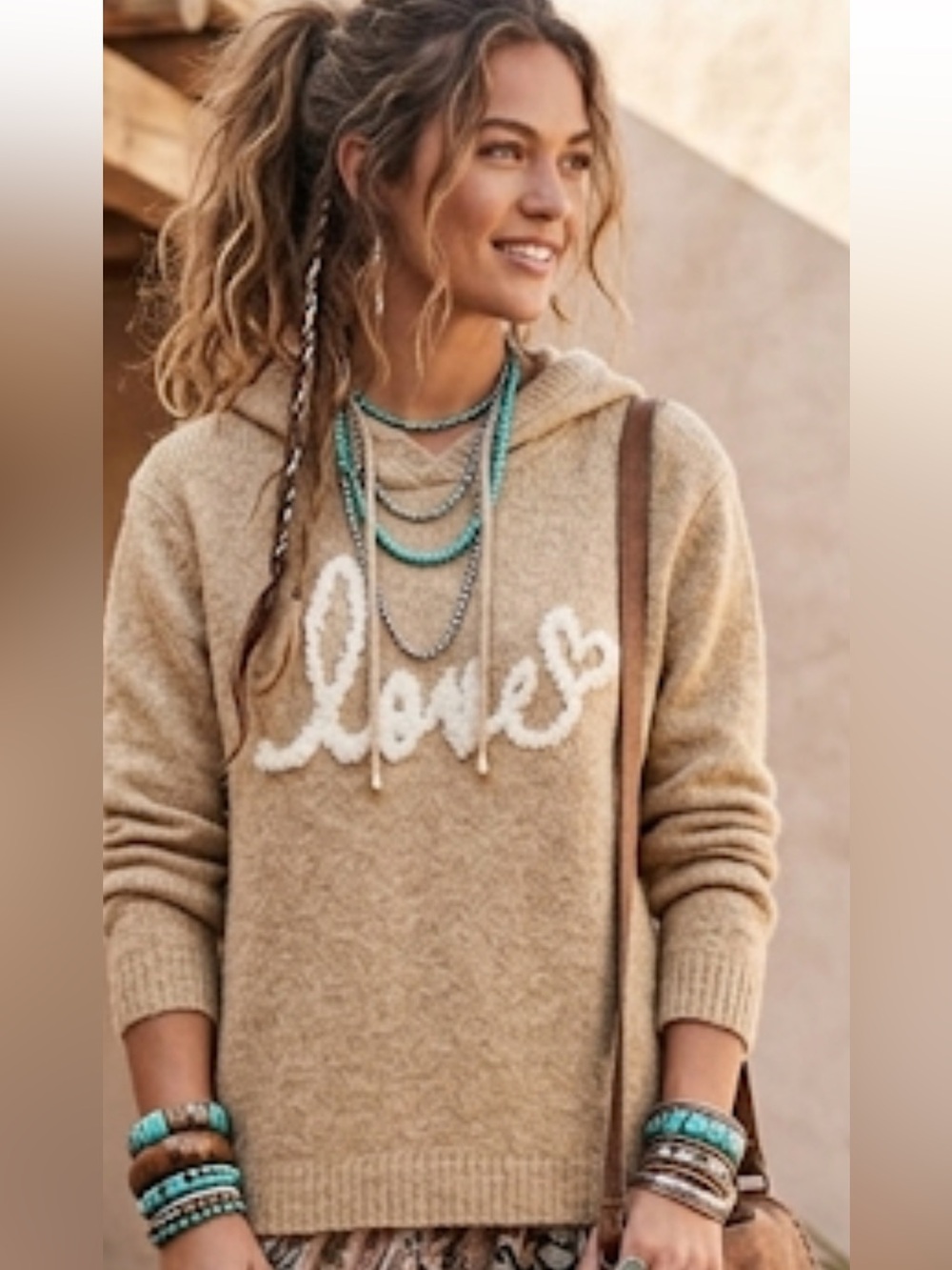 LOVE Hoodie Sweater Small - Cupcakes & Cashmere Light Beige